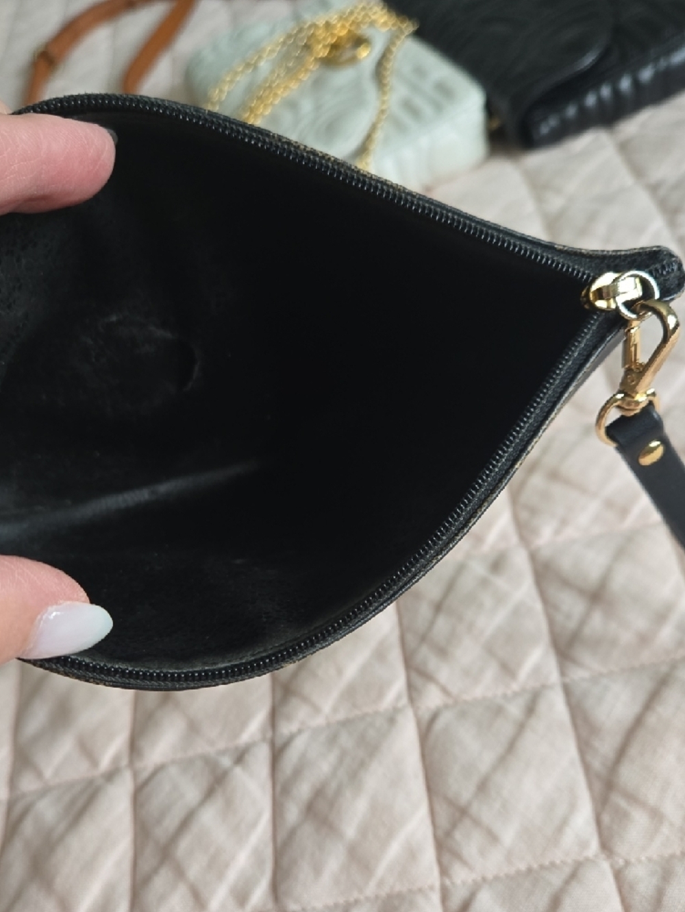 Fendi Black and Brown Checkered Wristlet with Gold Logo Button - Picture 4 of 5